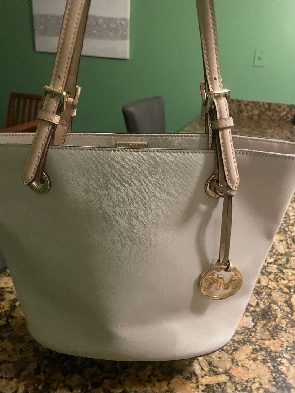 Michael Kors Cream Saffiano Leather Tote with Tan Straps